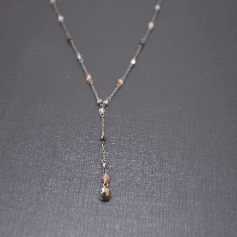Amber Colored Beaded Y Necklace